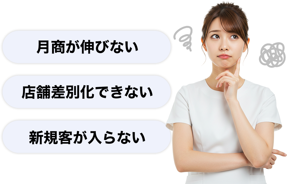 月商が伸びない／店舗差別化できない／新規客が入らない